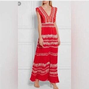 💥 SELF PORTRAIT Flower Spell Chiffon Ruffle Pleated Maxi dress Sz 4